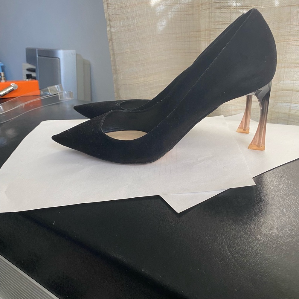 Christian Dior black suede leather pumps heels size 7-37D mules sandals slip ons - Picture 6 of 9